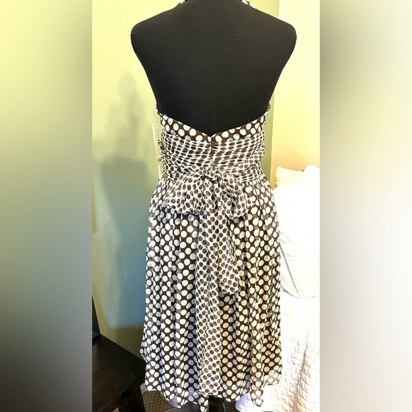 NWT NEW Silk Sz 6 Maggie London halter polka dot white brown midi dress Medium - Picture 11 of 14